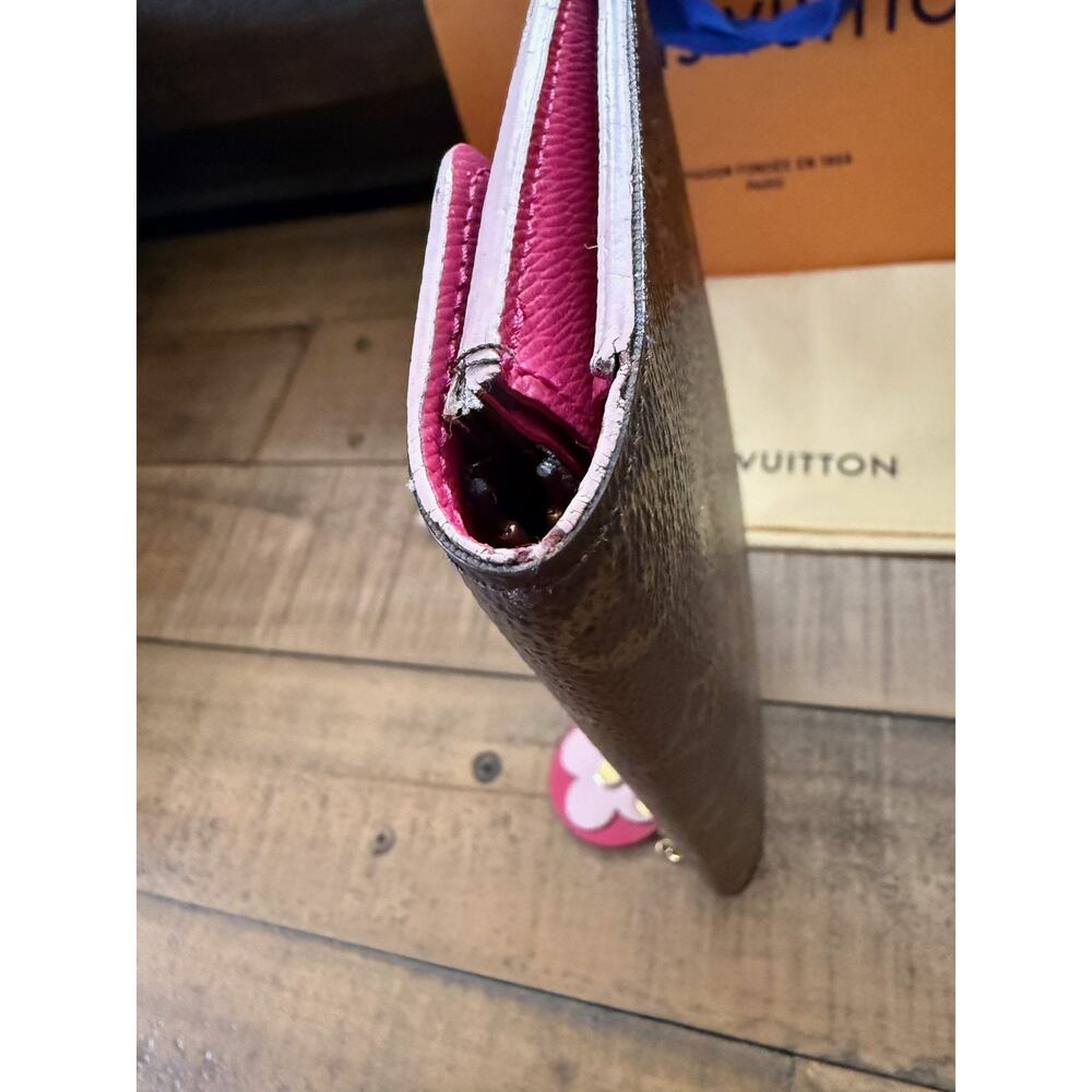 Louis Vuitton Wallet Womens Brown Monogram Canvas Pink Flower Wristlet France - Picture 9 of 16
